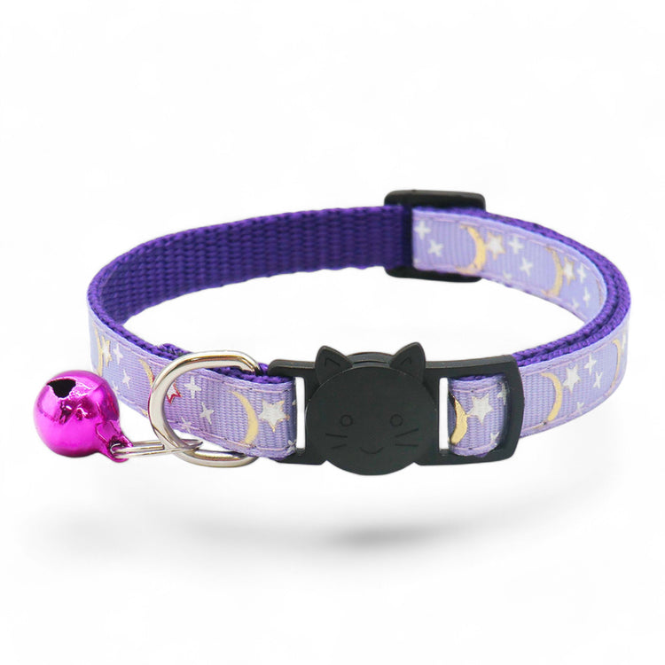 ⭐️Purr. Meow. Woof.⭐️ - Star & Moon Breakaway Safety Cat & Kitten Collar - Plum / Cat