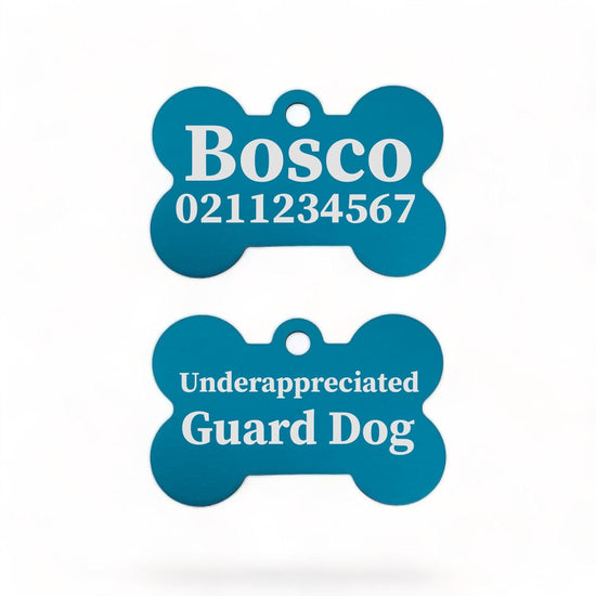 ⭐️Purr. Meow. Woof.⭐️ - Underappreciated Guard Dog | Bone Aluminium | Dog ID Pet Tag - DodgerBlue