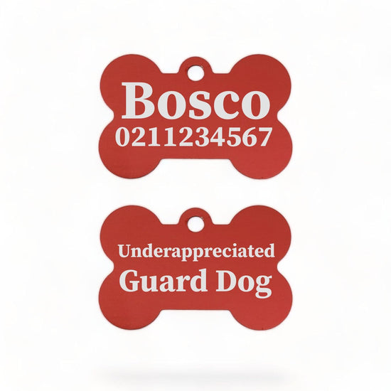 ⭐️Purr. Meow. Woof.⭐️ - Underappreciated Guard Dog | Bone Aluminium | Dog ID Pet Tag - FireBrick