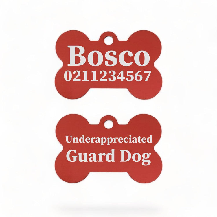 ⭐️Purr. Meow. Woof.⭐️ - Underappreciated Guard Dog | Bone Aluminium | Dog ID Pet Tag - FireBrick