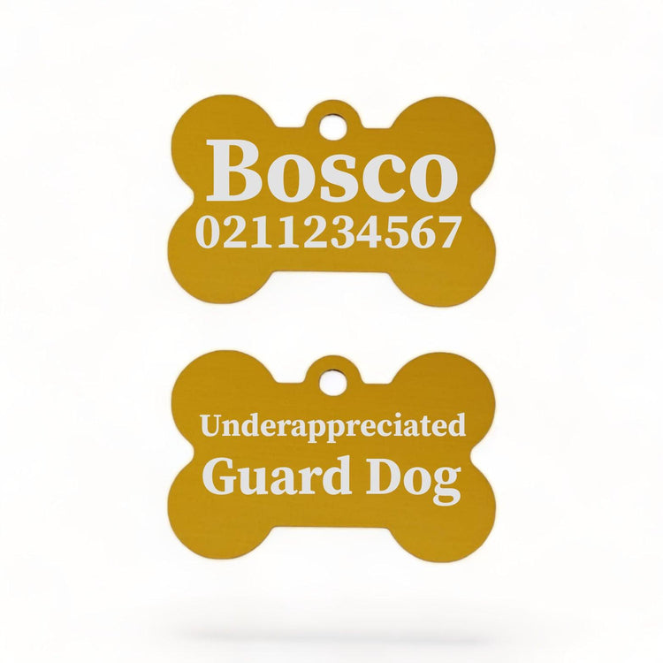 ⭐️Purr. Meow. Woof.⭐️ - Underappreciated Guard Dog | Bone Aluminium | Dog ID Pet Tag - Gold