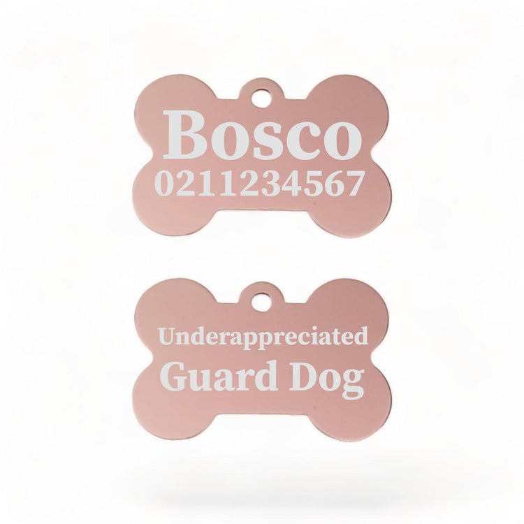 ⭐️Purr. Meow. Woof.⭐️ - Underappreciated Guard Dog | Bone Aluminium | Dog ID Pet Tag - LightPink