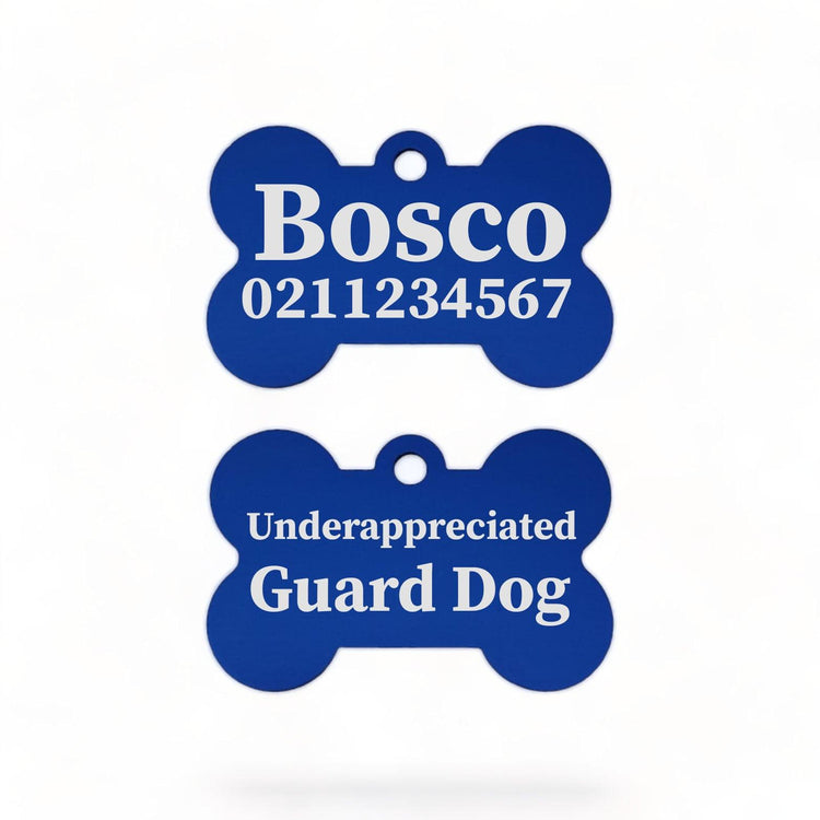 ⭐️Purr. Meow. Woof.⭐️ - Underappreciated Guard Dog | Bone Aluminium | Dog ID Pet Tag - RoyalBlue