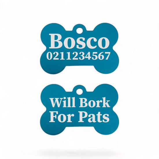 ⭐️Purr. Meow. Woof.⭐️ - Will Bork For Pats | Bone Aluminium | Dog ID Pet Tag - DodgerBlue