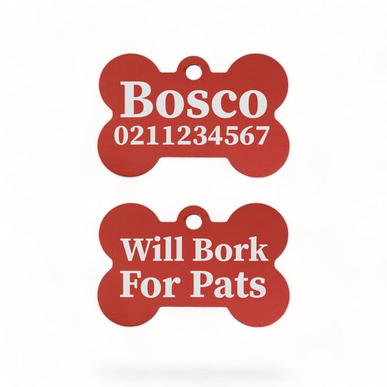 ⭐️Purr. Meow. Woof.⭐️ - Will Bork For Pats | Bone Aluminium | Dog ID Pet Tag - Firebrick