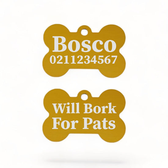 ⭐️Purr. Meow. Woof.⭐️ - Will Bork For Pats | Bone Aluminium | Dog ID Pet Tag - Gold