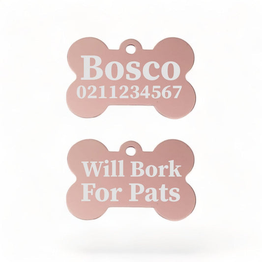 ⭐️Purr. Meow. Woof.⭐️ - Will Bork For Pats | Bone Aluminium | Dog ID Pet Tag - LightPink