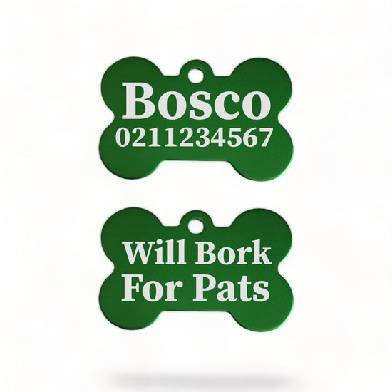 ⭐️Purr. Meow. Woof.⭐️ - Will Bork For Pats | Bone Aluminium | Dog ID Pet Tag - MediumSpringGreen