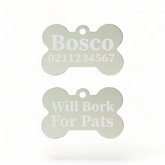 ⭐️Purr. Meow. Woof.⭐️ - Will Bork For Pats | Bone Aluminium | Dog ID Pet Tag - Silver