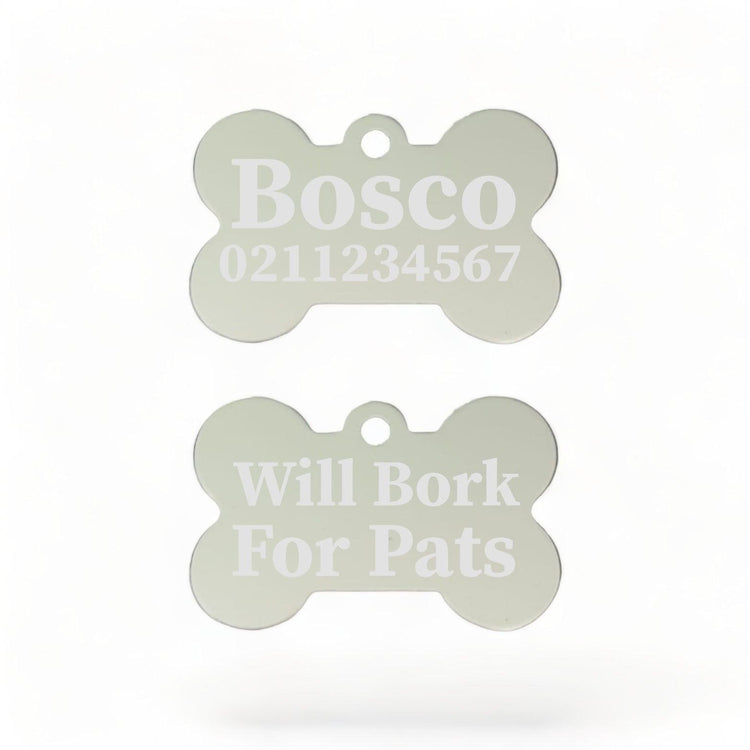 ⭐️Purr. Meow. Woof.⭐️ - Will Bork For Pats | Bone Aluminium | Dog ID Pet Tag - Silver