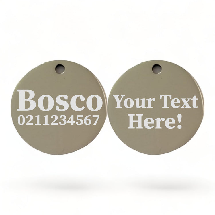 Custom Text Round | Mirror Stainless | Cat & Dog ID Pet Tag
