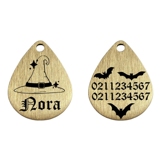 Bewitched Brass Teardrop Cat & Dog ID Pet Tag - ⭐️Purr. Meow. Woof.⭐️