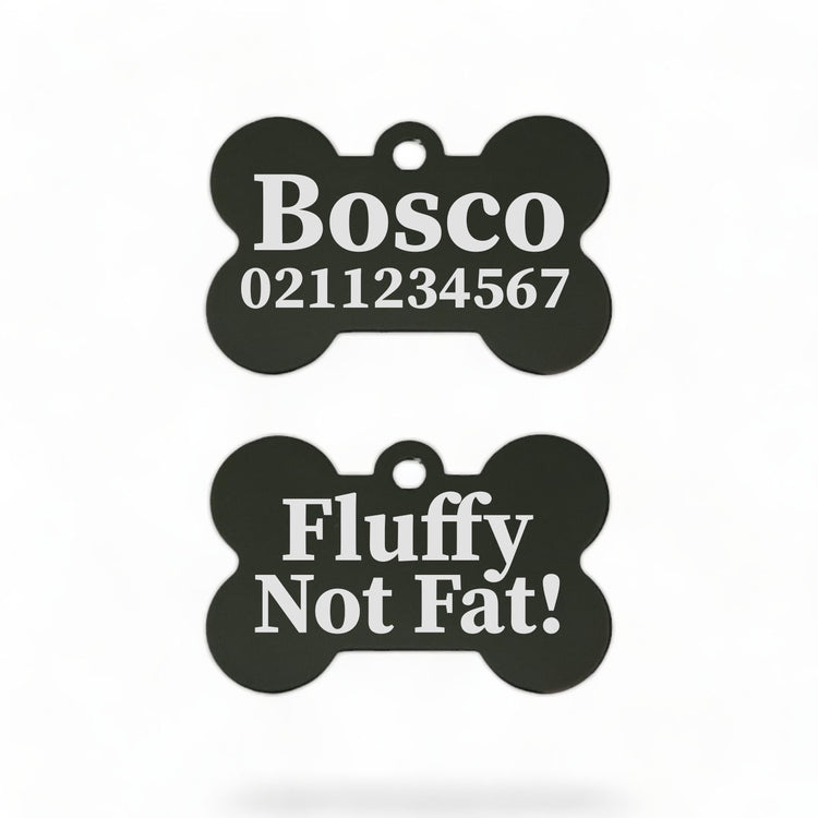 Fluffy Not Fat! | Bone Aluminium | Dog ID Pet Tag