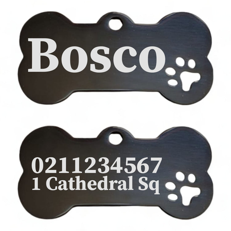 Name Front & 1 Number Address Back Bone PP | Mirror Stainless | Dog ID Pet Tag