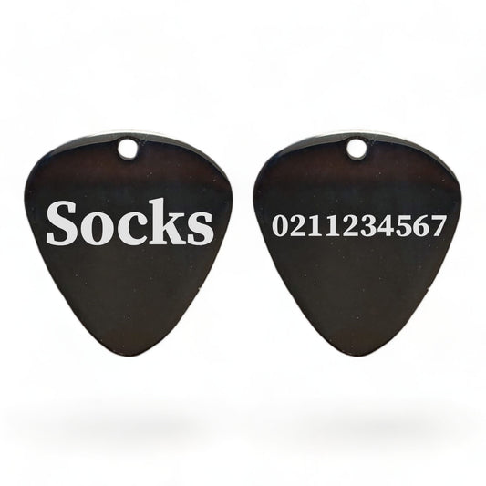 Name Front & Number Back Guitar Pick | Mirror Stainless | Dog & Cat ID Pet Tag