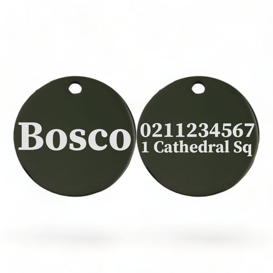 Name Front & 1 Number Address Back Round | Mirror Stainless | Dog ID Pet Tag