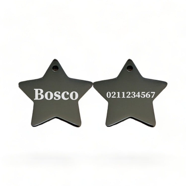 Name Front & Number Back | Mirror Stainless | Star Dog & Cat ID Pet Tag