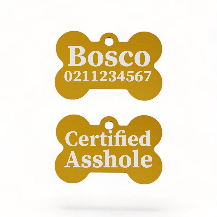 Certified Asshole Bone Dog ID Pet Tag - ⭐️Purr. Meow. Woof.⭐️
