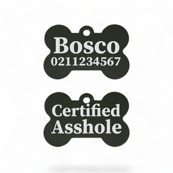 Certified Asshole Bone Dog ID Pet Tag - ⭐️Purr. Meow. Woof.⭐️