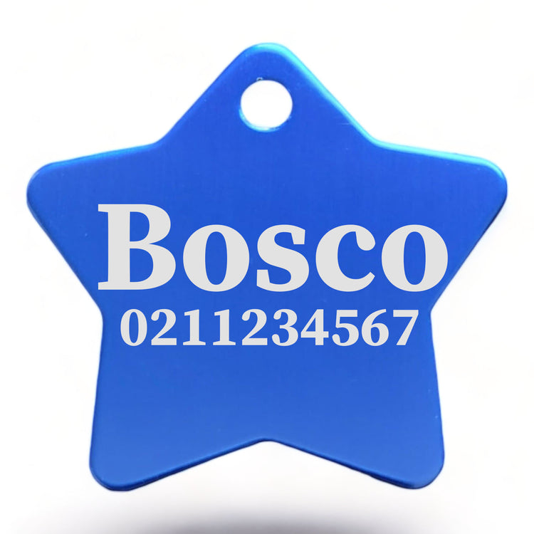 Name & Number Front | Star Aluminum | Cat, Kitten & Dog ID Pet Tag