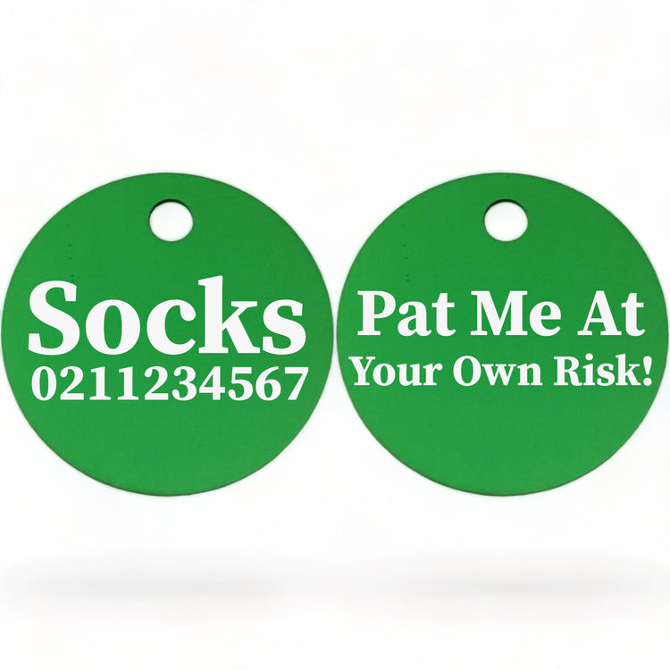 Pat Me At Your Own Risk! Round Cat & Kitten ID Pet Tag