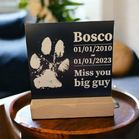 Laser Engraved Aluminum Paw Print - Plate Only - Memorial - ⭐️Purr. Meow. Woof.⭐️