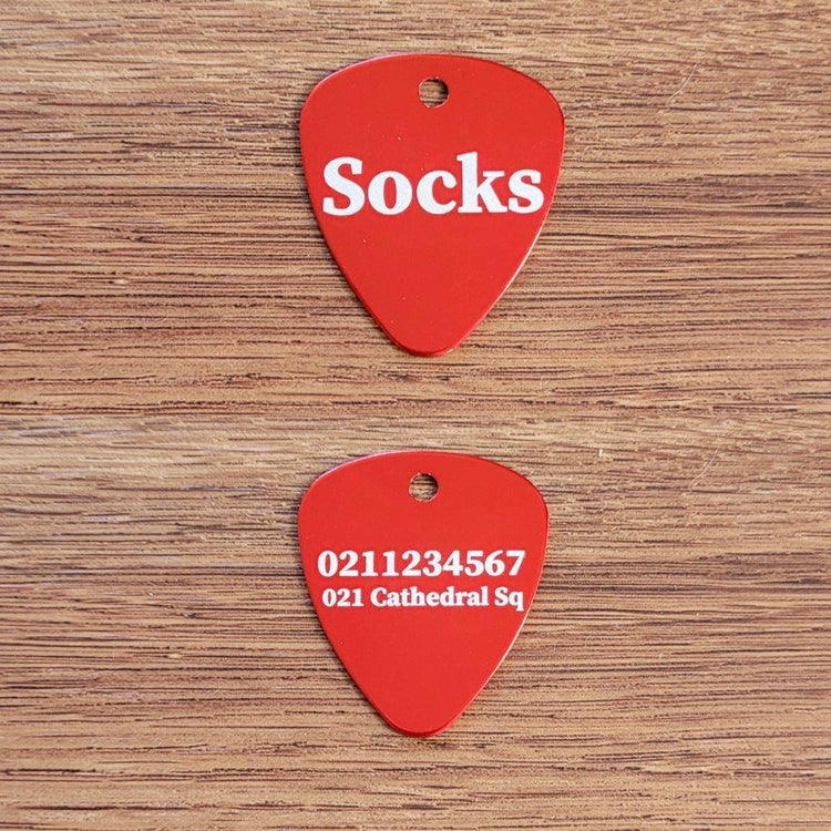 Name Front & 1 Number & Address Back Guitar Pick Cat, Kitten & Dog ID Pet Tag - ⭐️Purr. Meow. Woof.⭐️