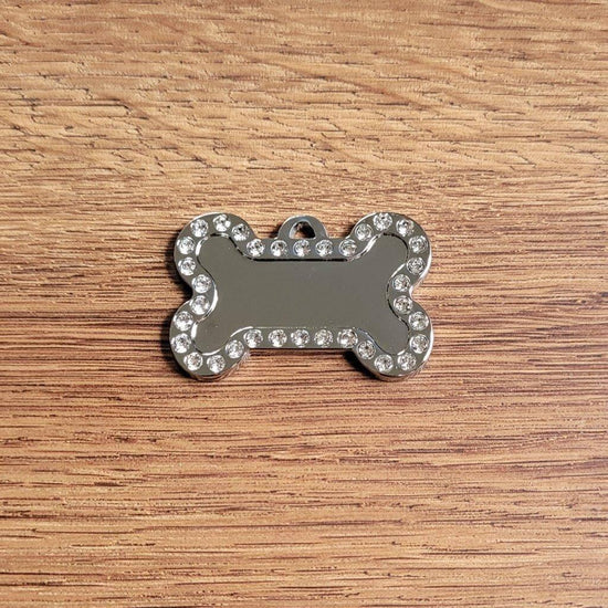 Name Front & 2 Numbers Back Sparkly Bone Dog ID Pet Tag - ⭐️Purr. Meow. Woof.⭐️