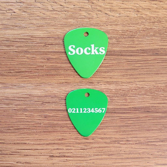 Name Front & Number Back Guitar Pick Cat, Kitten & Dog ID Pet Tag - ⭐️Purr. Meow. Woof.⭐️