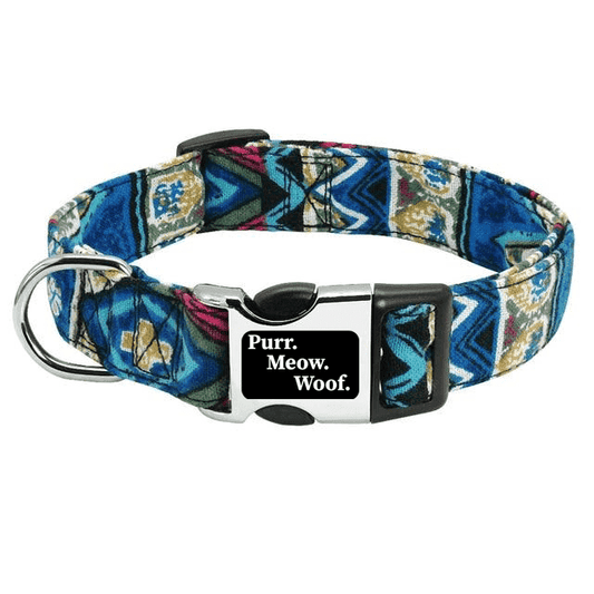 ⭐️Purr. Meow. Woof.⭐️ - Artistic Dog Collar - Blue / S / No
