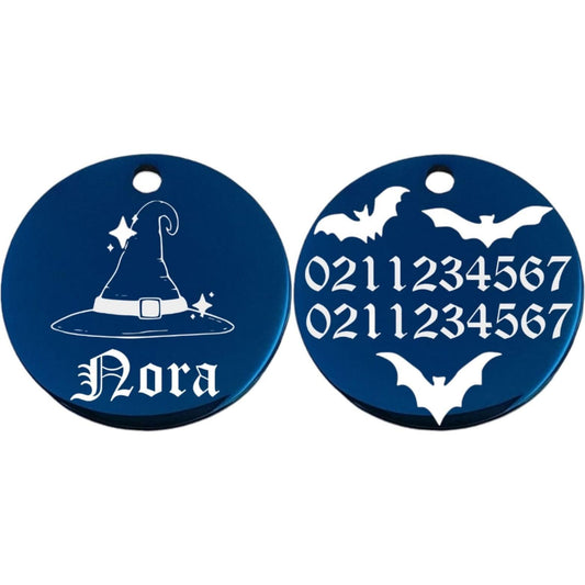 ⭐️Purr. Meow. Woof.⭐️ - Bewitched Round | Mirror Stainless | Cat & Dog ID Pet Tag - MidnightBlue / Small (Cat)