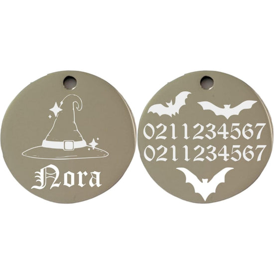 ⭐️Purr. Meow. Woof.⭐️ - Bewitched Round | Mirror Stainless | Cat & Dog ID Pet Tag - Silver / Small (Cat)