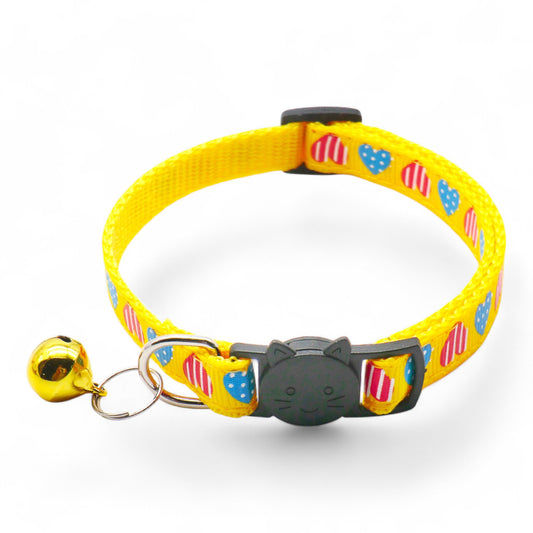 ⭐️Purr. Meow. Woof.⭐️ - Big Heart Breakaway Safety Cat & Kitten Collar - Yellow / Cat