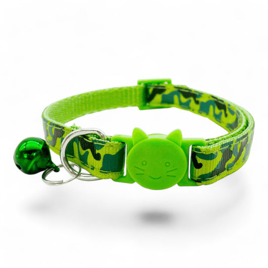 ⭐️Purr. Meow. Woof.⭐️ - Black Camouflage Breakaway Safety Cat & Kitten Collar - Green / Cat