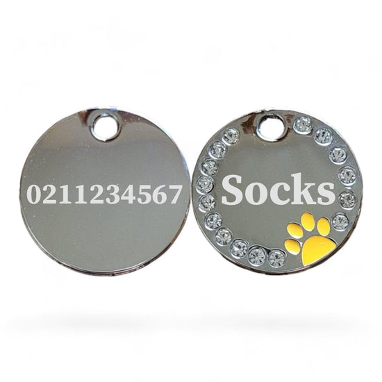 ⭐️Purr. Meow. Woof.⭐️ - Bling Round Paw Print Cat & Dog ID Pet Tag - Orange