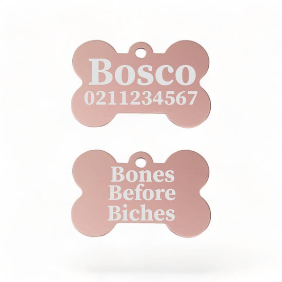⭐️Purr. Meow. Woof.⭐️ - Bones Before Bitches | Bone Aluminium | Dog ID Pet Tag - LightPink