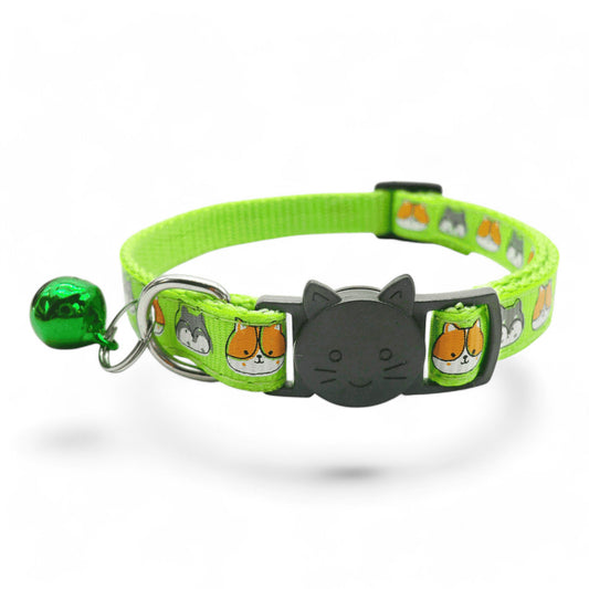 ⭐️Purr. Meow. Woof.⭐️ - Cat Face Breakaway Safety Cat & Kitten Collar - Green / Cat