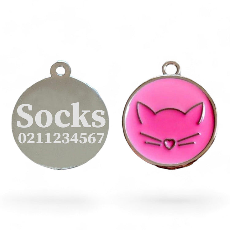 ⭐️Purr. Meow. Woof.⭐️ - Cat Face Round ID Pet Tag - LightPink