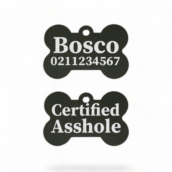 ⭐️Purr. Meow. Woof.⭐️ - Certified Asshole Bone | Bone Aluminium | ID Pet Tag - Black