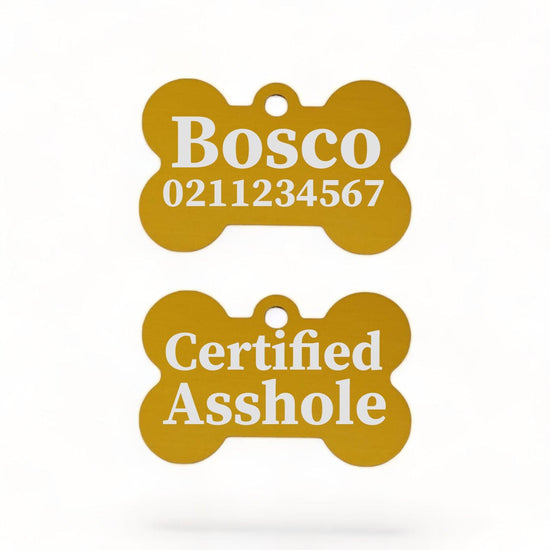⭐️Purr. Meow. Woof.⭐️ - Certified Asshole Bone | Bone Aluminium | ID Pet Tag - Gold