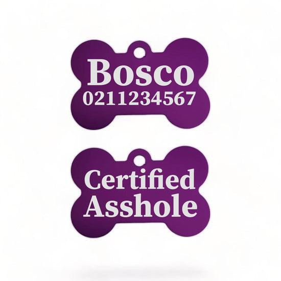 ⭐️Purr. Meow. Woof.⭐️ - Certified Asshole Bone | Bone Aluminium | ID Pet Tag - Purple
