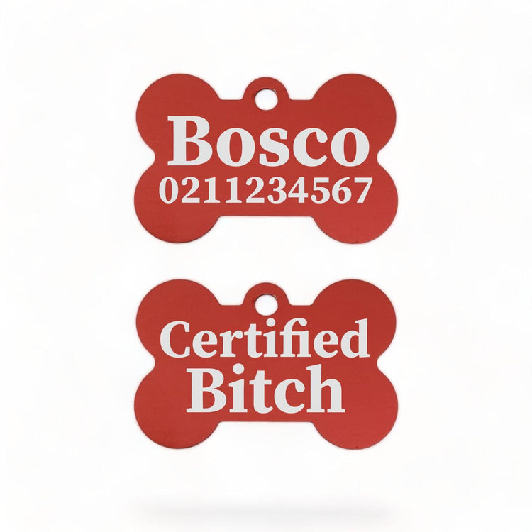 ⭐️Purr. Meow. Woof.⭐️ - Certified Bitch | Bone Aluminium | Dog ID Pet Tag - FireBrick