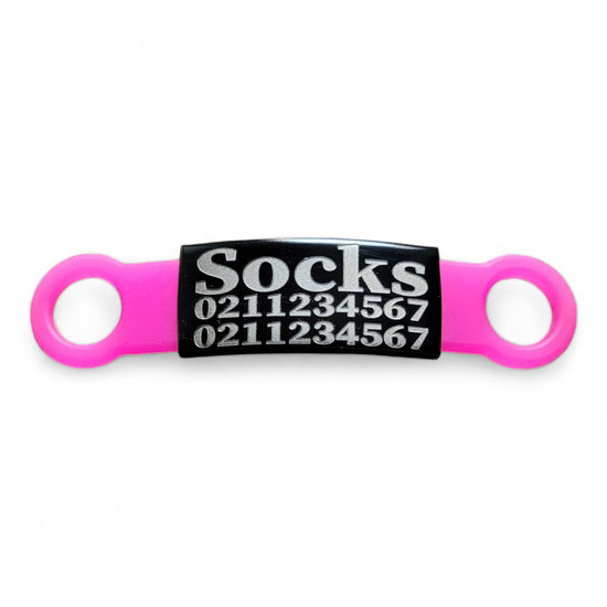 ⭐️Purr. Meow. Woof.⭐️ - Collar ID Name & 2 Numbers Cat & Dog ID Pet Tag - Cat (Small) / Black / HotPink