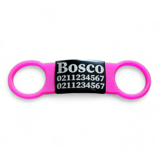 ⭐️Purr. Meow. Woof.⭐️ - Collar ID Name & 2 Numbers Cat & Dog ID Pet Tag - Dog (Large) / Black / HotPink