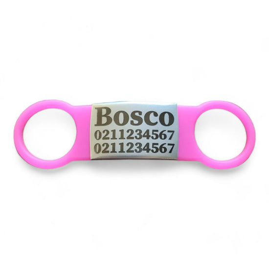 ⭐️Purr. Meow. Woof.⭐️ - Collar ID Name & 2 Numbers Cat & Dog ID Pet Tag - Dog (Large) / Silver / HotPink