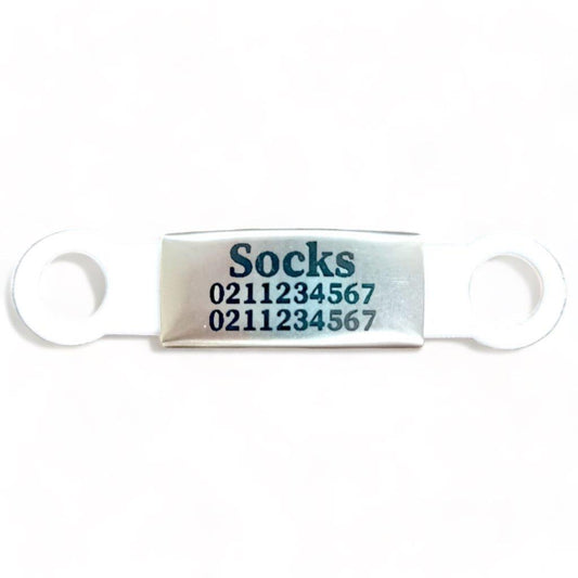 ⭐️Purr. Meow. Woof.⭐️ - Collar ID Name & 2 Numbers Cat ID Pet Tag - White / Silver