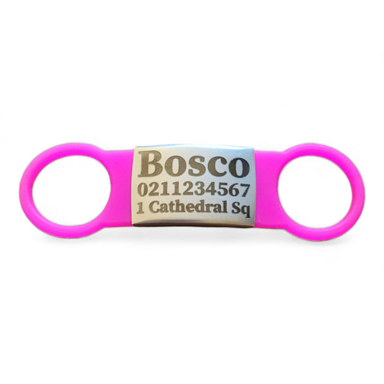 ⭐️Purr. Meow. Woof.⭐️ - Collar ID Name, Number & Address Cat & Dog ID Pet Tag - Large (Dog) / Silver / HotPink