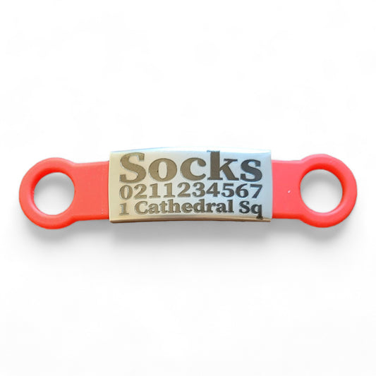 ⭐️Purr. Meow. Woof.⭐️ - Collar ID Name, Number & Address Cat & Dog ID Pet Tag - Small (Cat) / Silver / Red