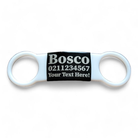 ⭐️Purr. Meow. Woof.⭐️ - Collar ID Name, Number & Custom Text Cat & Dog ID Pet Tag - Large (Dog) / Black / White