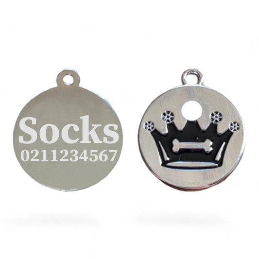 ⭐️Purr. Meow. Woof.⭐️ - Crown Round Cat & Dog ID Pet Tag - Black